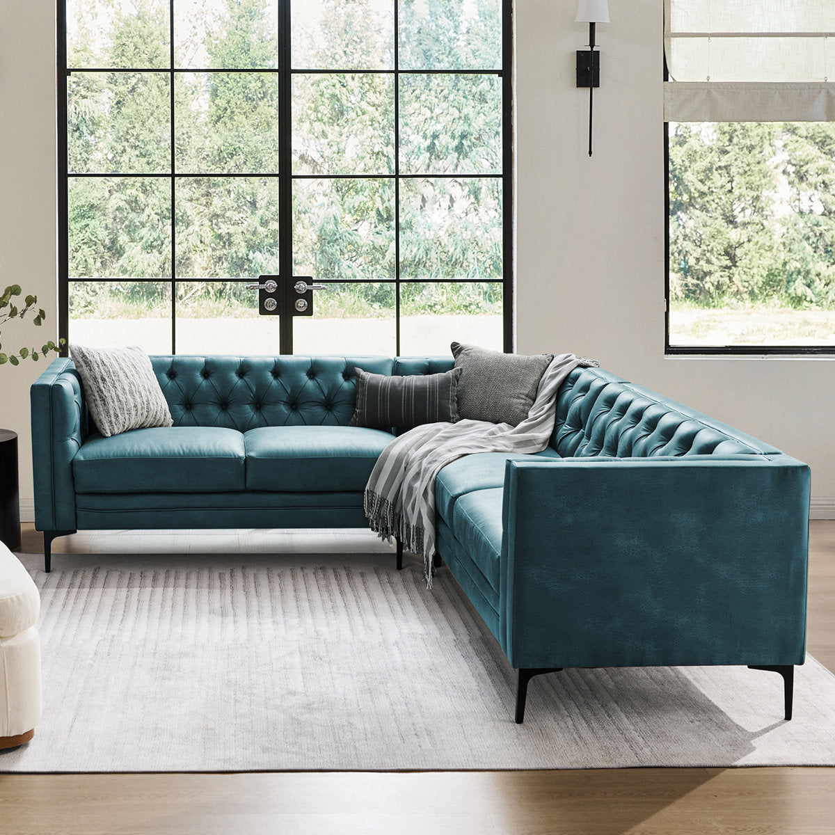 Furnishiaa Corner Sectional Sofa with Easy-Wipe Leather Upholstery