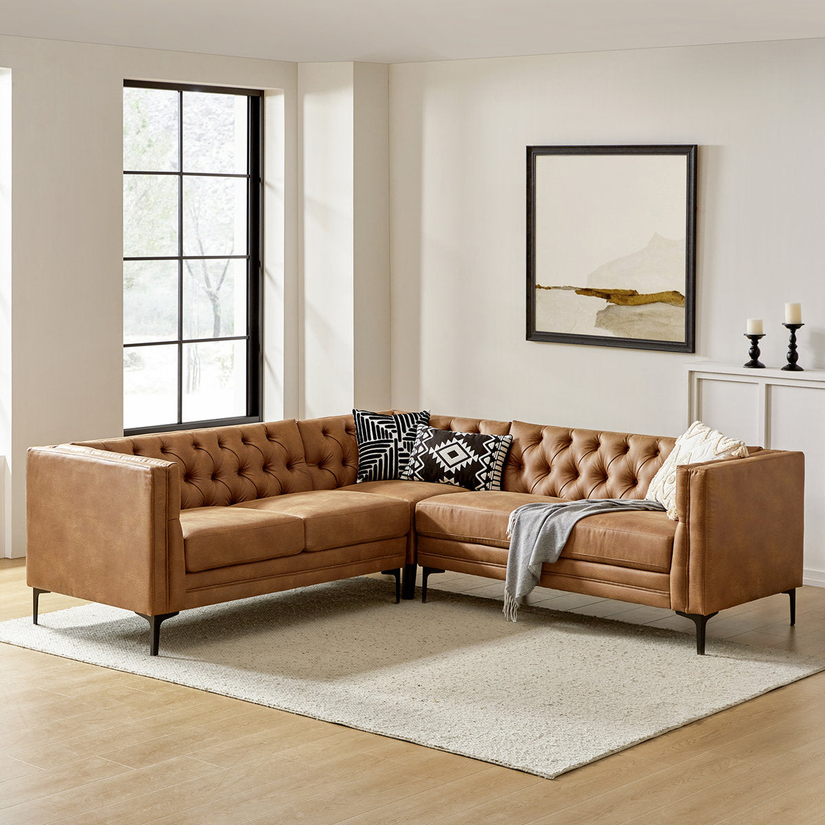 Furnishiaa Corner Sectional Sofa with Easy-Wipe Leather Upholstery