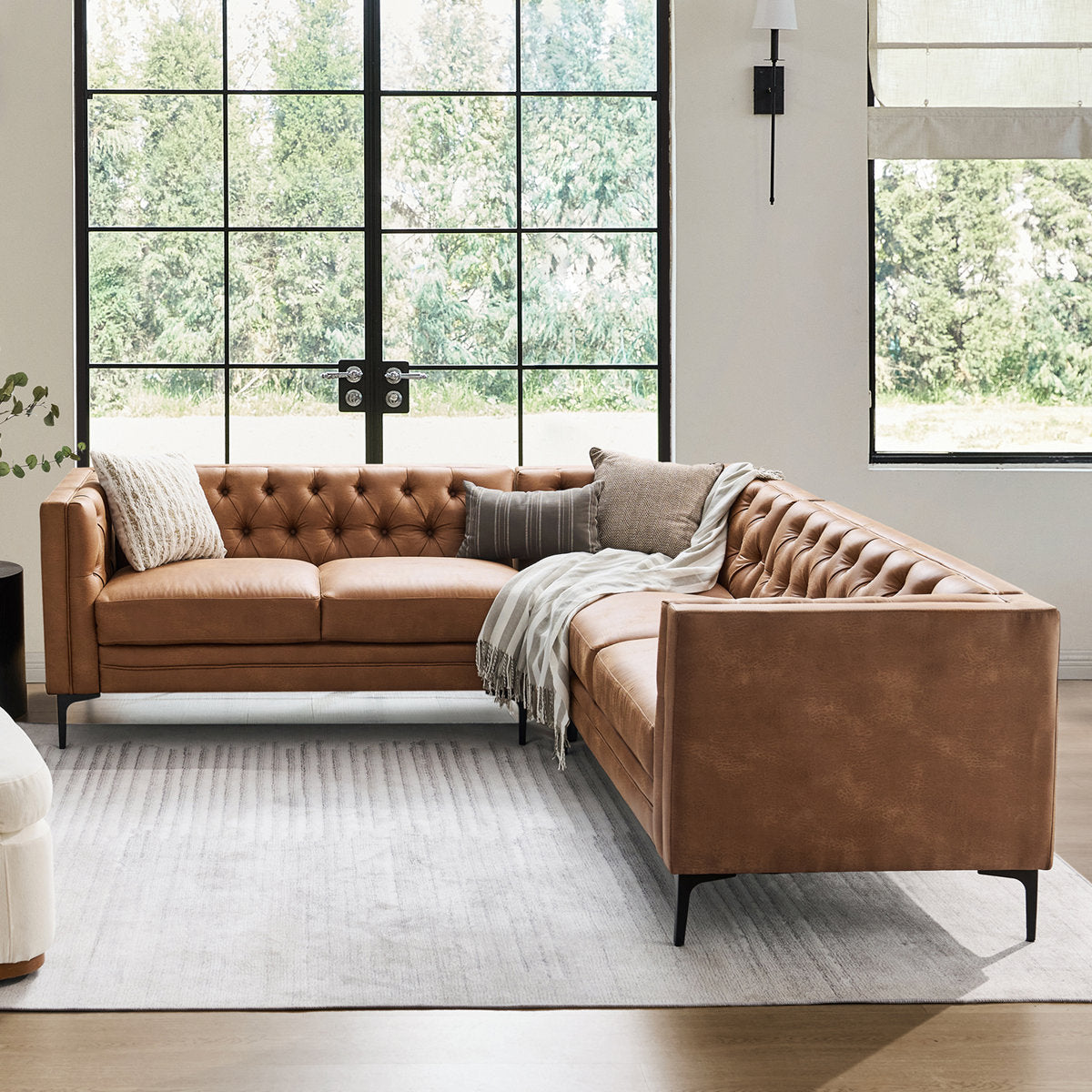 Furnishiaa Corner Sectional Sofa with Easy-Wipe Leather Upholstery