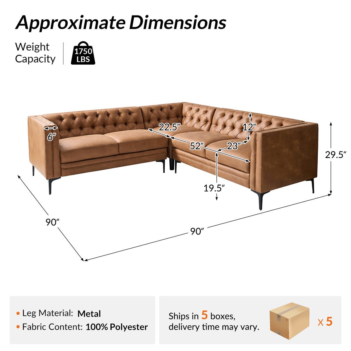Furnishiaa Corner Sectional Sofa with Easy-Wipe Leather Upholstery