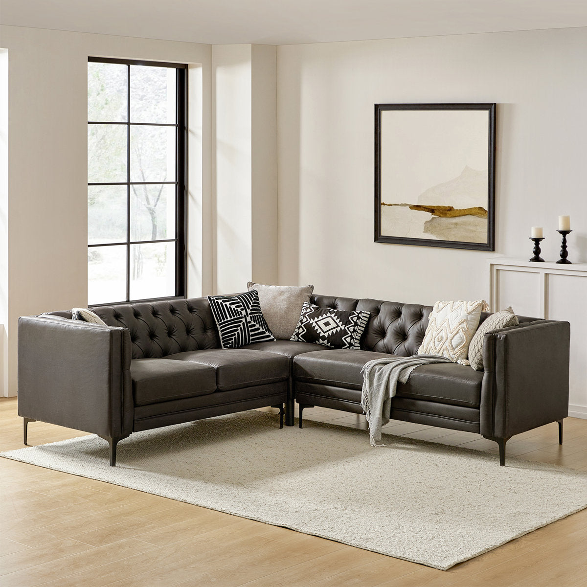 Furnishiaa Corner Sectional Sofa with Easy-Wipe Leather Upholstery