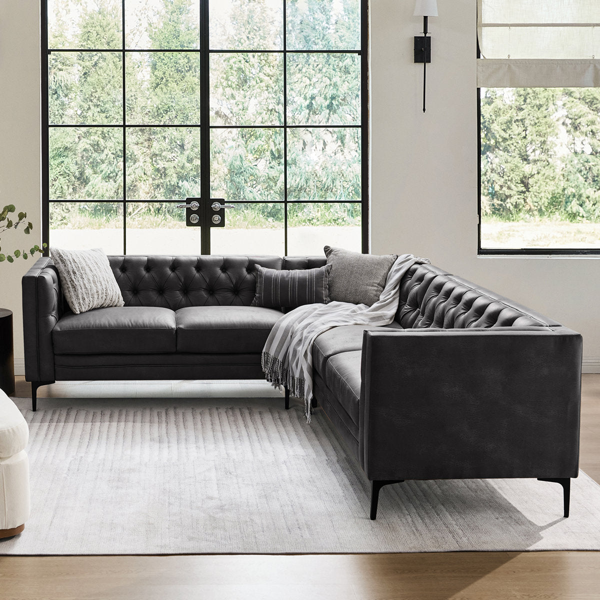 Furnishiaa Corner Sectional Sofa with Easy-Wipe Leather Upholstery