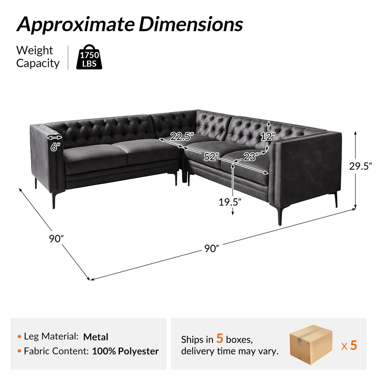 Furnishiaa Corner Sectional Sofa with Easy-Wipe Leather Upholstery