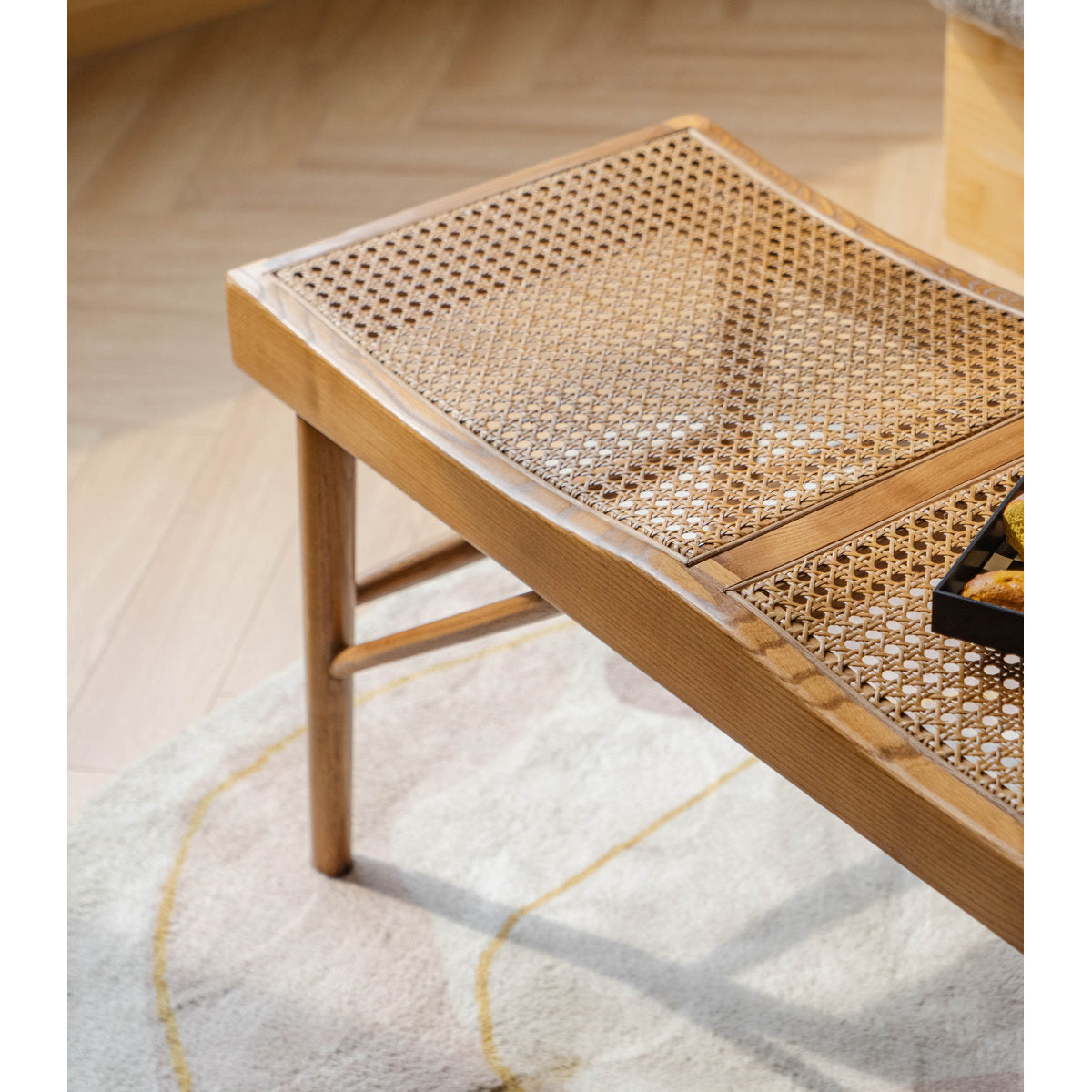 Furnishiaa Solid Wood & Woven Cane Entryway Bench