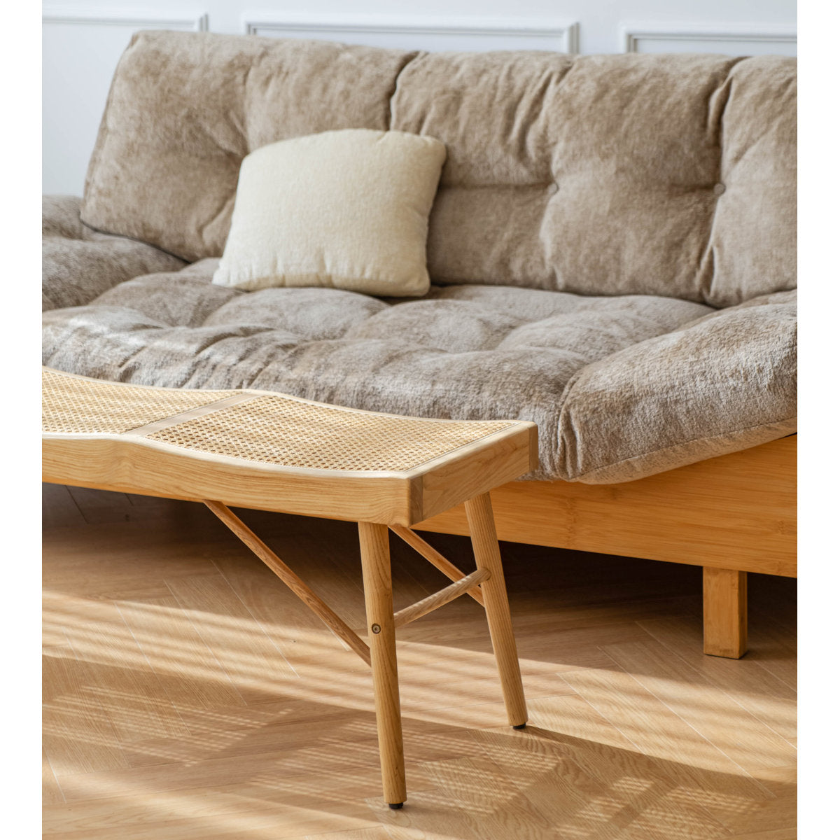 Furnishiaa Solid Wood & Woven Cane Entryway Bench