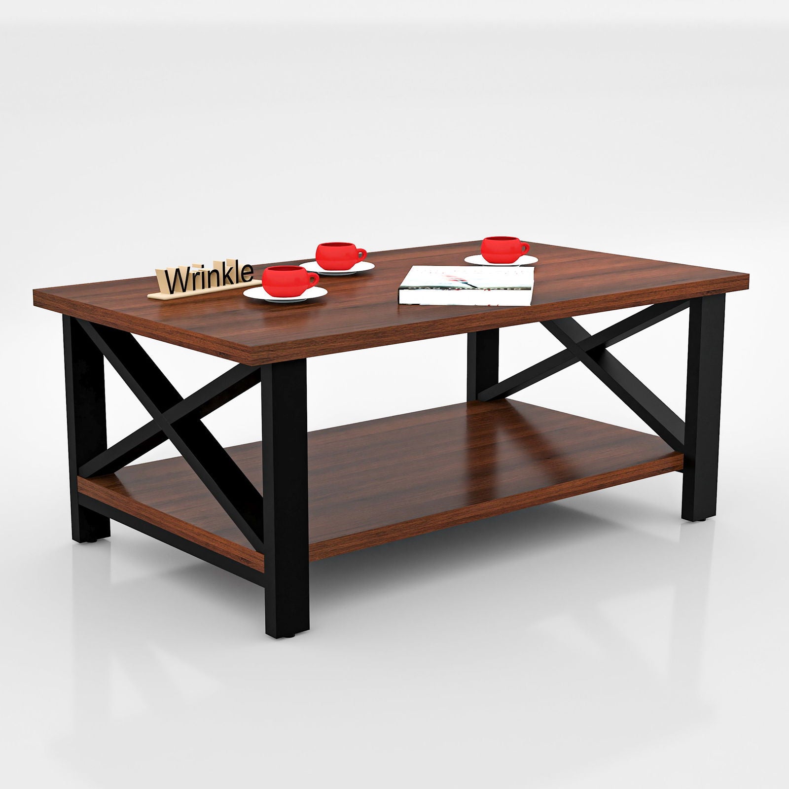 CafelookOut Metal Coffee Table ( With Walnut Finish Top in Sheesham Wood ) - Furnishiaa -  - 
