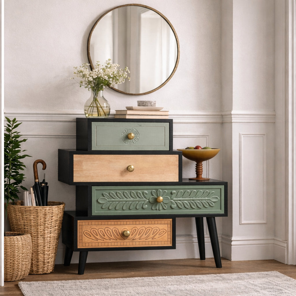 Furnishiaa Handcrafted Farmhouse 4-Drawer Rustic Wood Accent Chest
