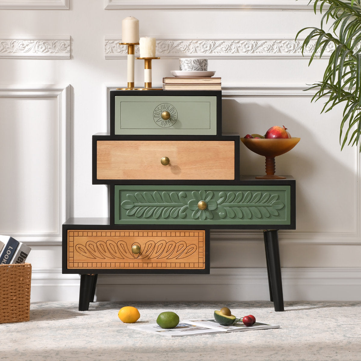 Furnishiaa Handcrafted Farmhouse 4-Drawer Rustic Wood Accent Chest