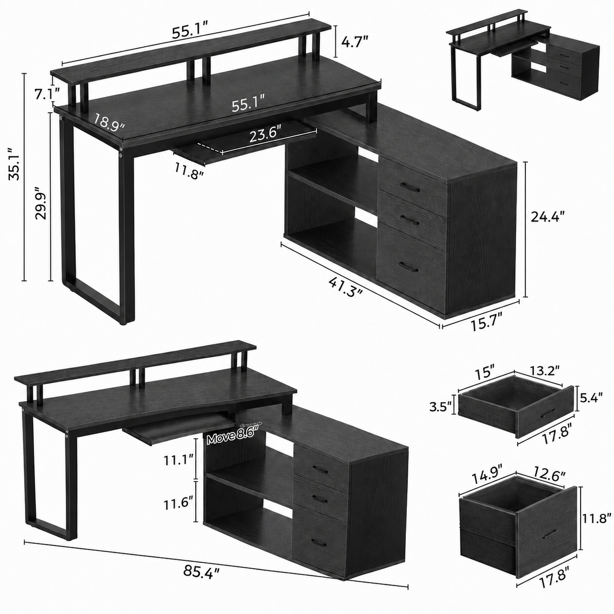 Furnishiaa Solid Sheesham Wood L-Shaped Computer Desk with Storage Drawers