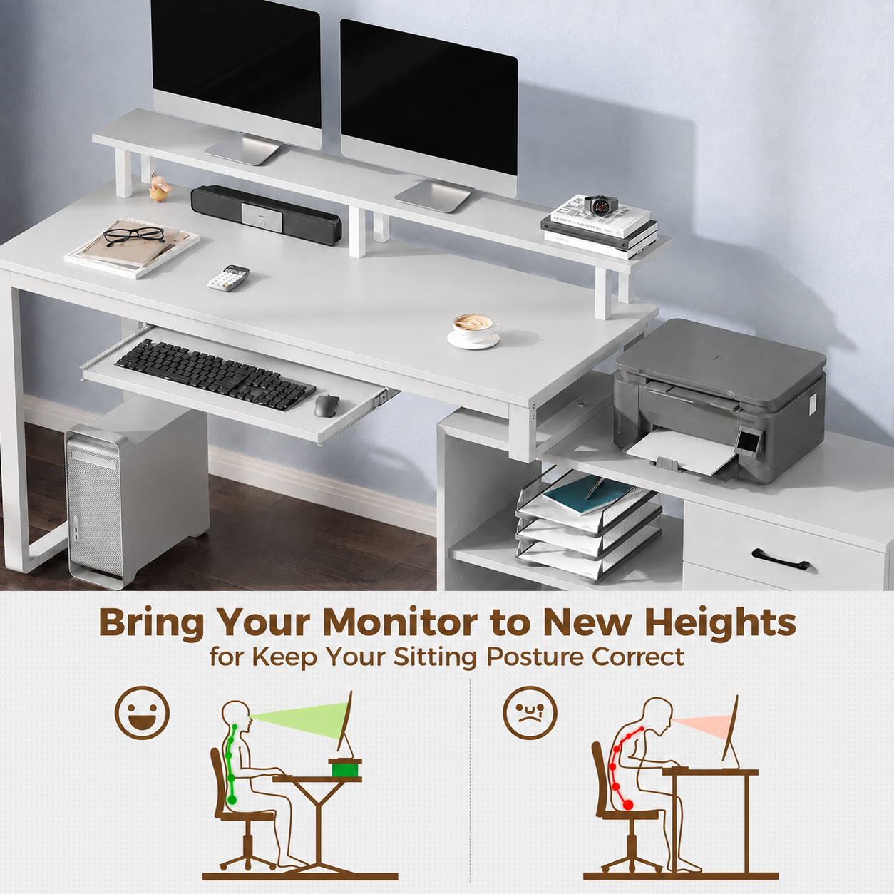 Furnishiaa Solid Sheesham Wood L-Shaped Computer Desk with Storage Drawers