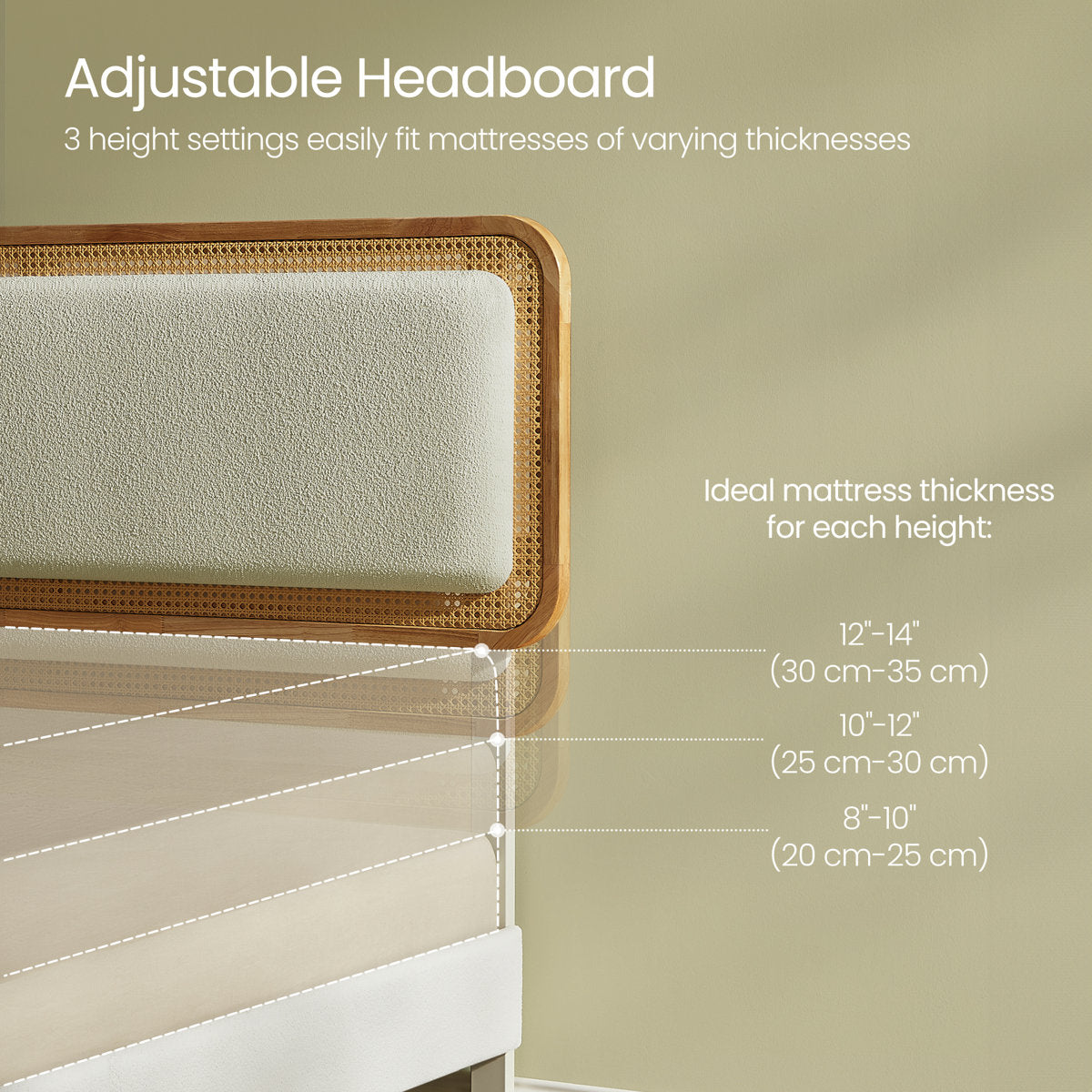 Furnishiaa Adjustable Upholstered Bed Frame with Rattan-Style Headboard
