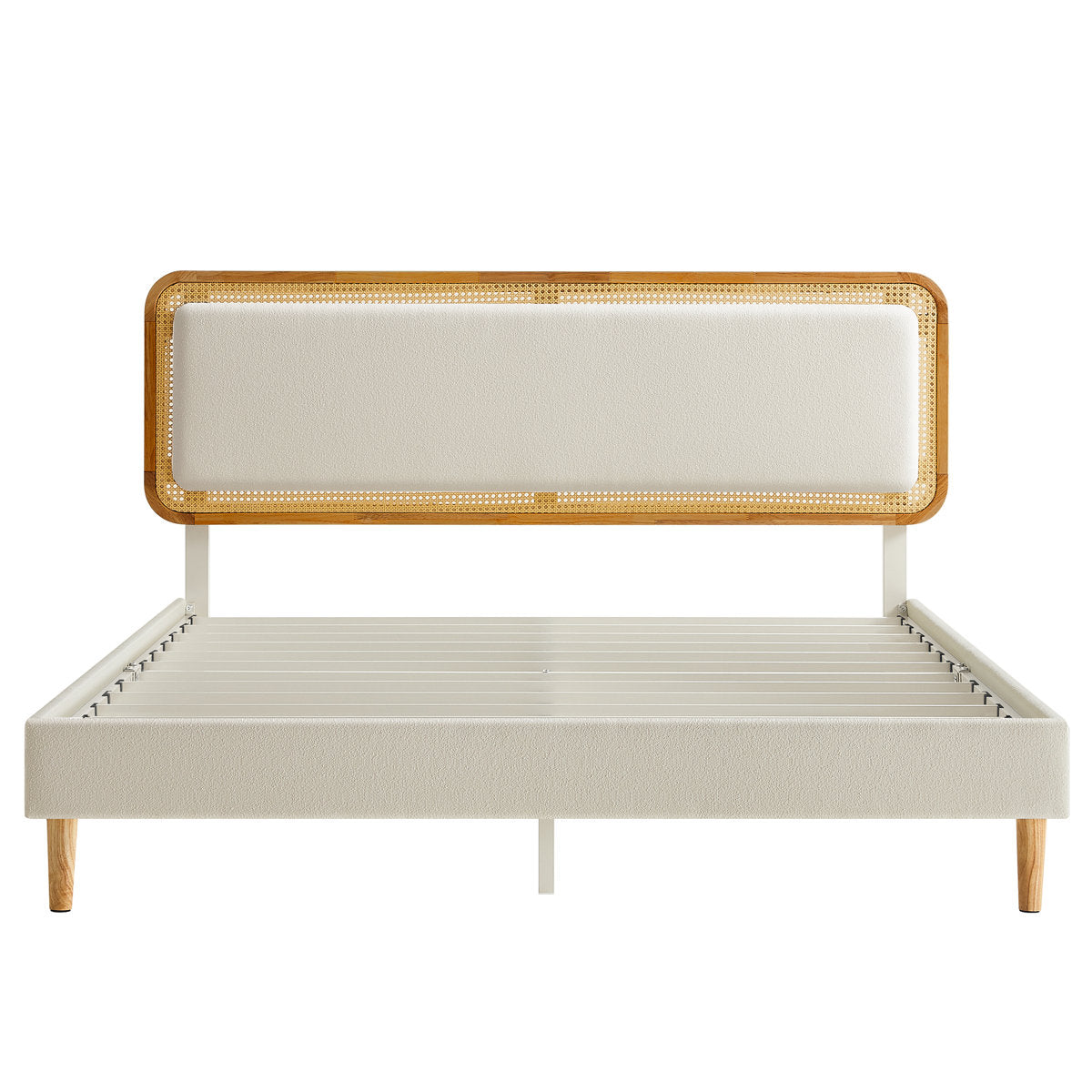 Furnishiaa Adjustable Upholstered Bed Frame with Rattan-Style Headboard