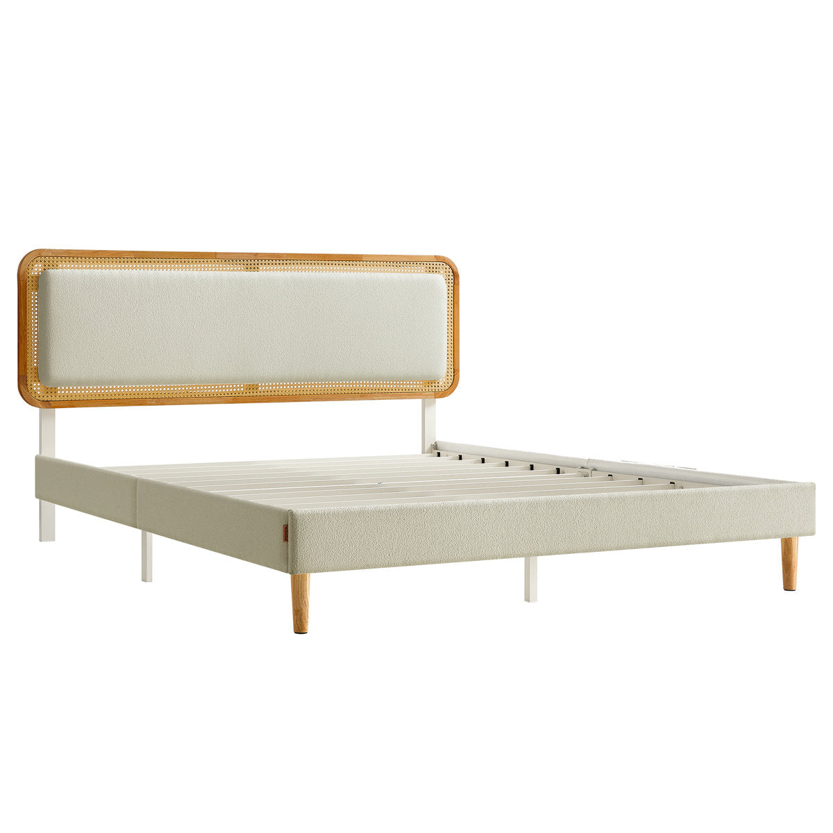 Furnishiaa Adjustable Upholstered Bed Frame with Rattan-Style Headboard