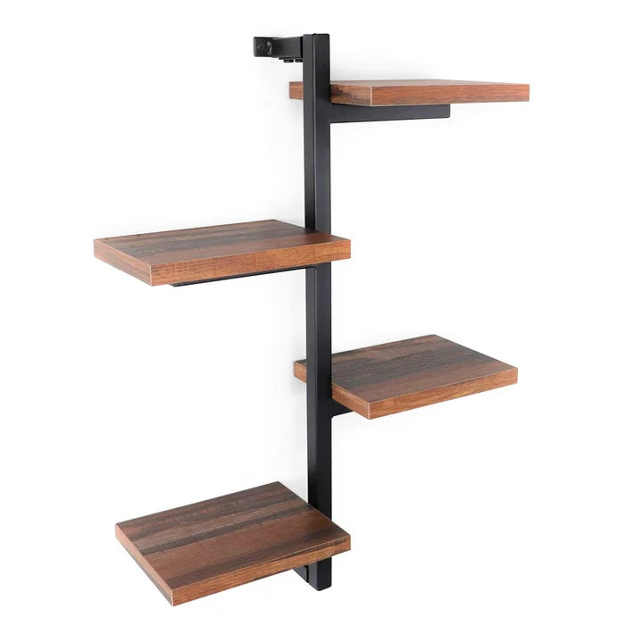 Designer Decorative 4-Arms Black Metal And Wood Frame Display Shelf Floating Wall - Furnishiaa -  - 