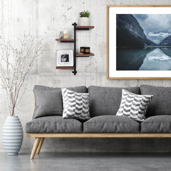 Designer Decorative 4-Arms Black Metal And Wood Frame Display Shelf Floating Wall - Furnishiaa -  - 