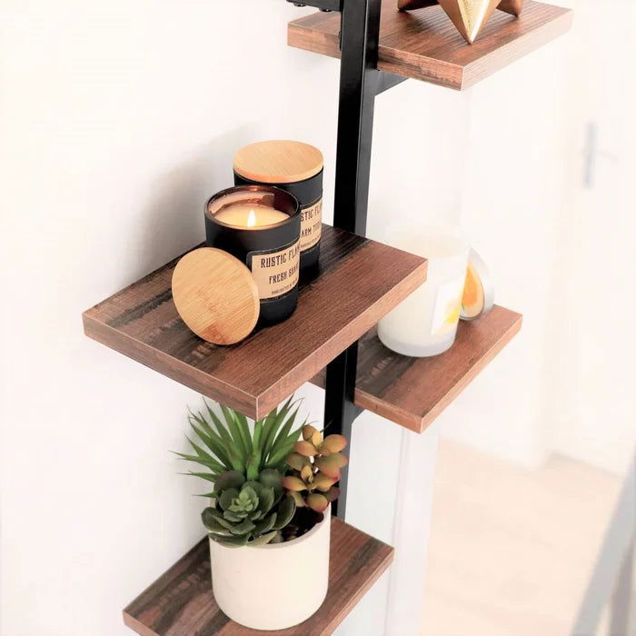 Designer Decorative 4-Arms Black Metal And Wood Frame Display Shelf Floating Wall - Furnishiaa -  - 