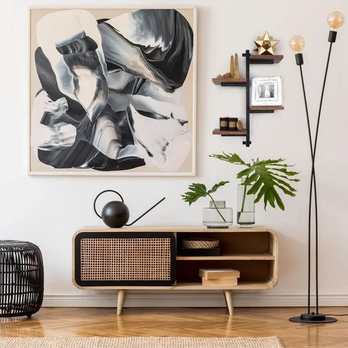 Designer Decorative 4-Arms Black Metal And Wood Frame Display Shelf Floating Wall - Furnishiaa -  - 