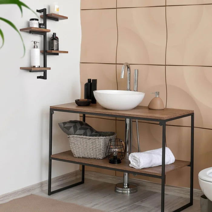 Designer Decorative 4-Arms Black Metal And Wood Frame Display Shelf Floating Wall - Furnishiaa -  - 