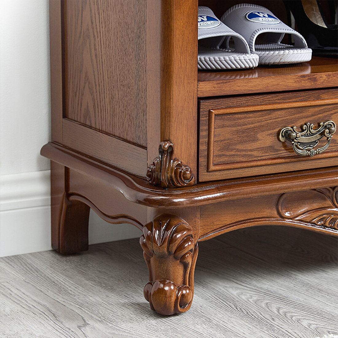 Furnishiaa Classic Birch Wood Wardrobe with Carved Detailing