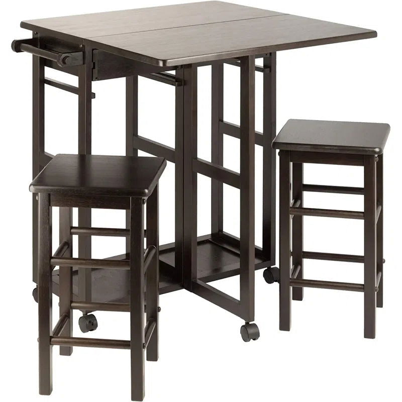 Expendable Solid Wood Foldable Black Dining Table With 2 Stool - Furnishiaa -  - 