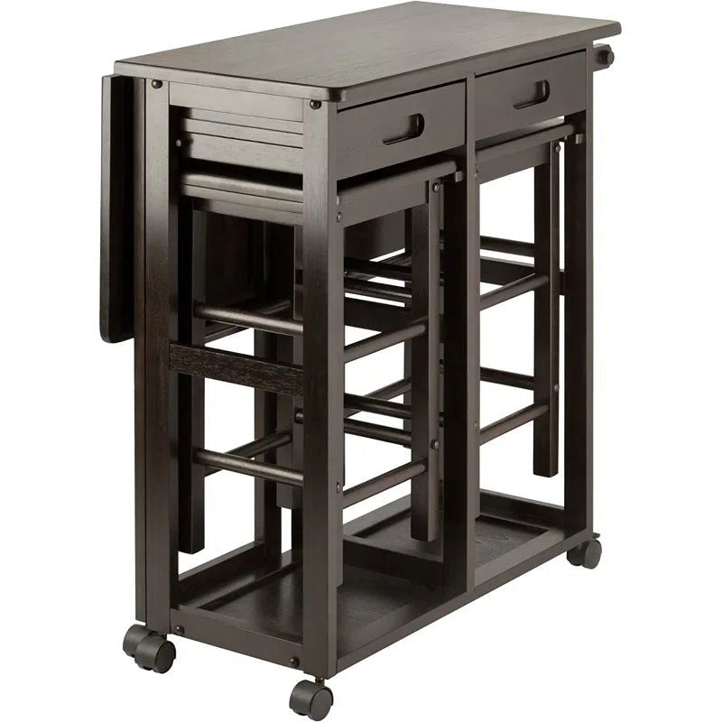 Expendable Solid Wood Foldable Black Dining Table With 2 Stool - Furnishiaa -  - 