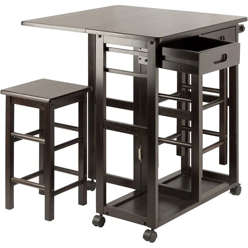 Expendable Solid Wood Foldable Black Dining Table With 2 Stool - Furnishiaa -  - 