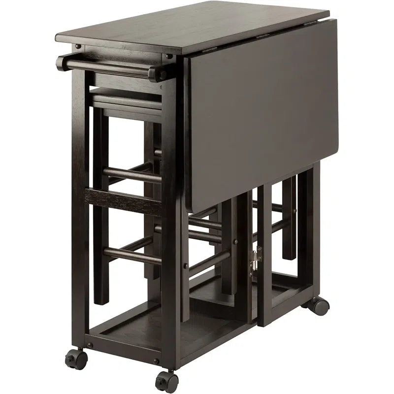 Expendable Solid Wood Foldable Black Dining Table With 2 Stool - Furnishiaa -  - 