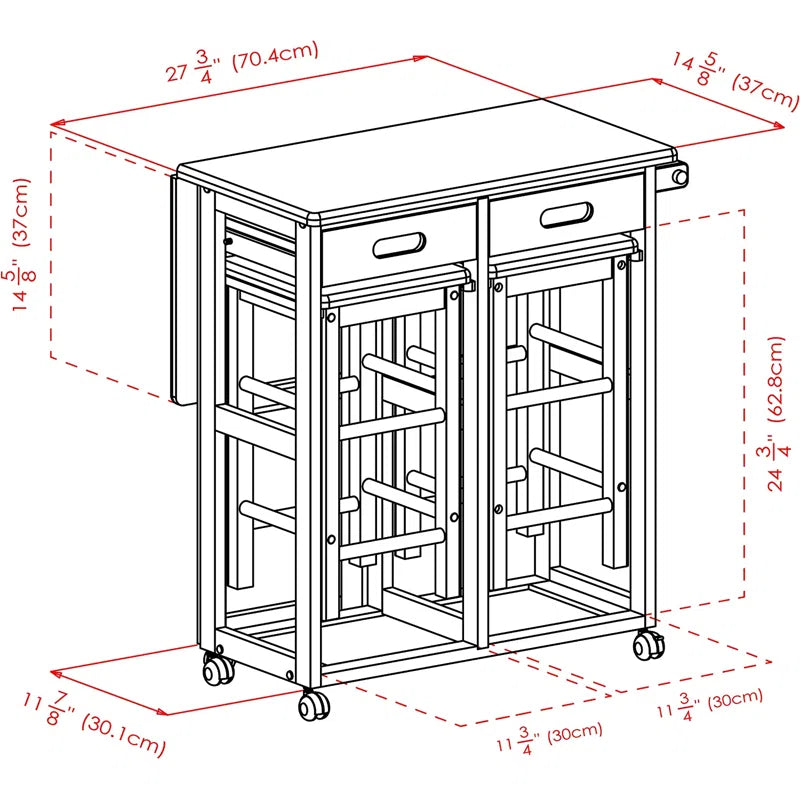 Expendable Solid Wood Foldable Black Dining Table With 2 Stool - Furnishiaa -  - 