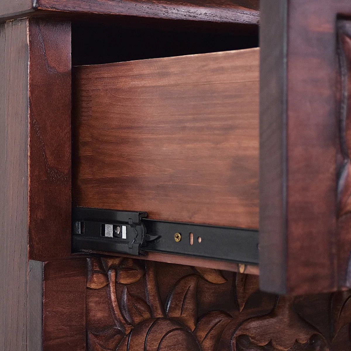 Furnishiaa Sheesham Wood 5-Drawer Hand-Carved Accent Cabinet – Walnut Finish