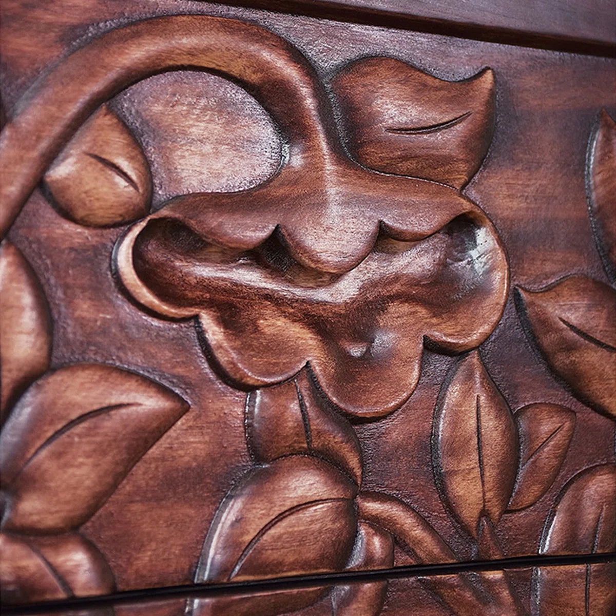 Furnishiaa Sheesham Wood 5-Drawer Hand-Carved Accent Cabinet – Walnut Finish