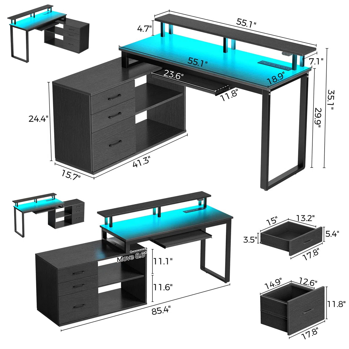 Furnishiaa Solid Sheesham Wood L-Shaped Computer Desk with Storage Drawers