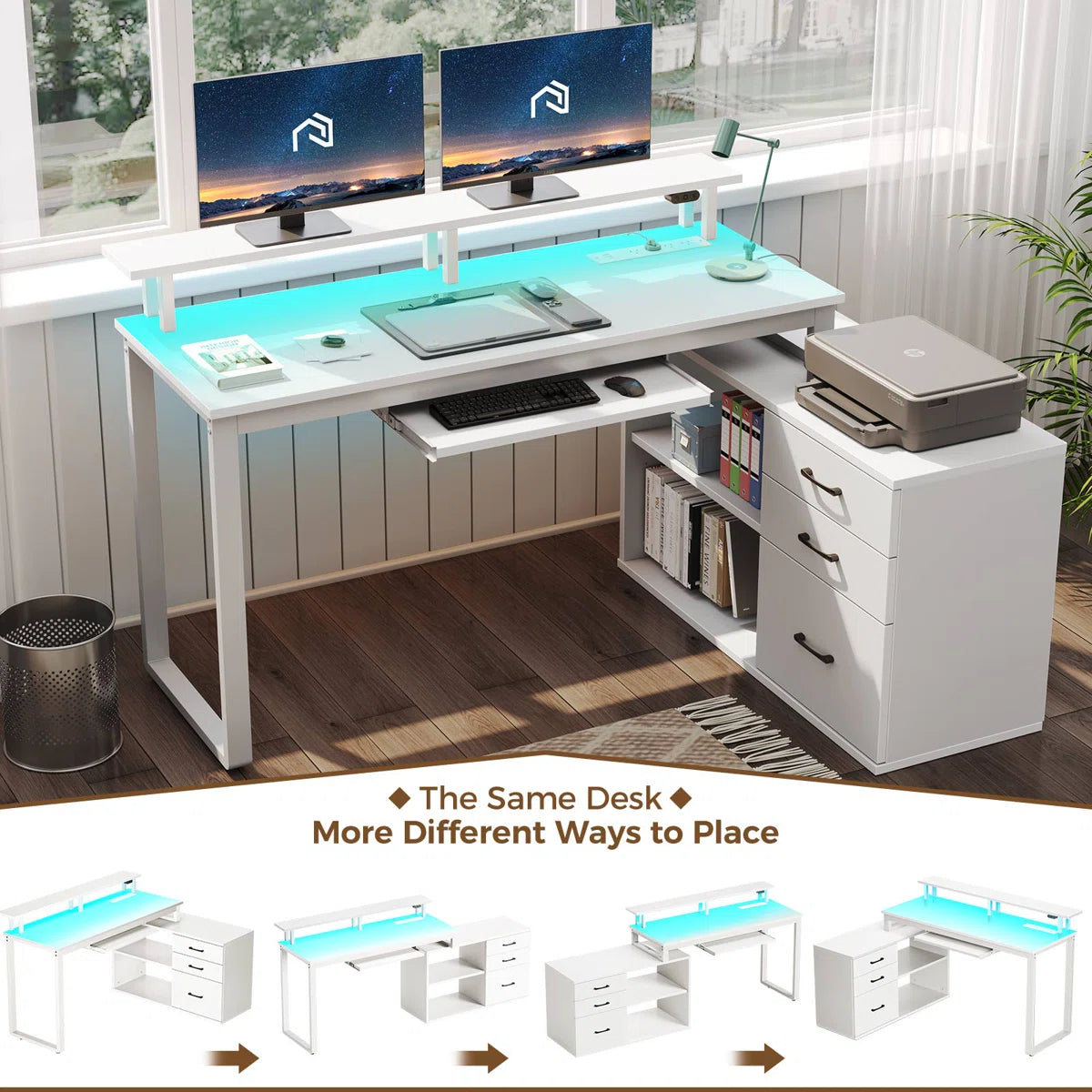 Furnishiaa Solid Sheesham Wood L-Shaped Computer Desk with Storage Drawers