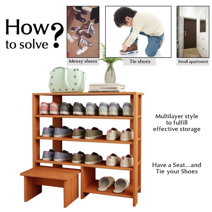 FURNISHIAA Sheesham Wood Shoe Rack With Sitting Stool - Furnishiaa -  - 