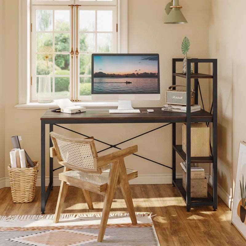 FURNISHIAA Simple Sheesham Wood Study Table with Bookshelf - Furnishiaa -  - 