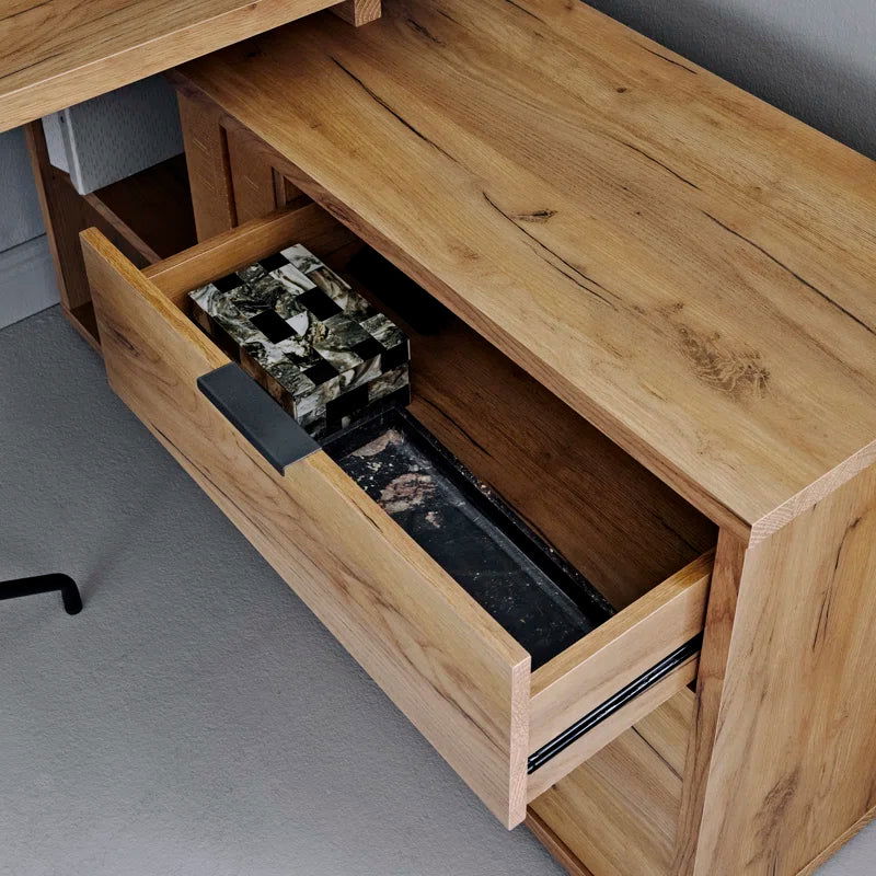 FURNISHIAA Solid Acacia Wood L Shaped Study Table - Furnishiaa -  - 