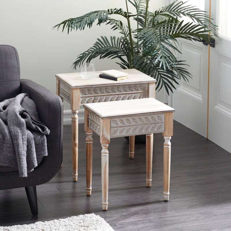 FURNISHIAA Solid Sheesham Wood Distressed Nesting End Table - Set of 2 - Furnishiaa -  - 