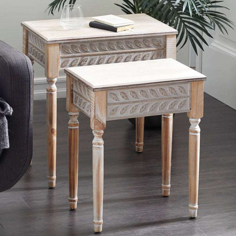 FURNISHIAA Solid Sheesham Wood Distressed Nesting End Table - Set of 2 - Furnishiaa -  - 