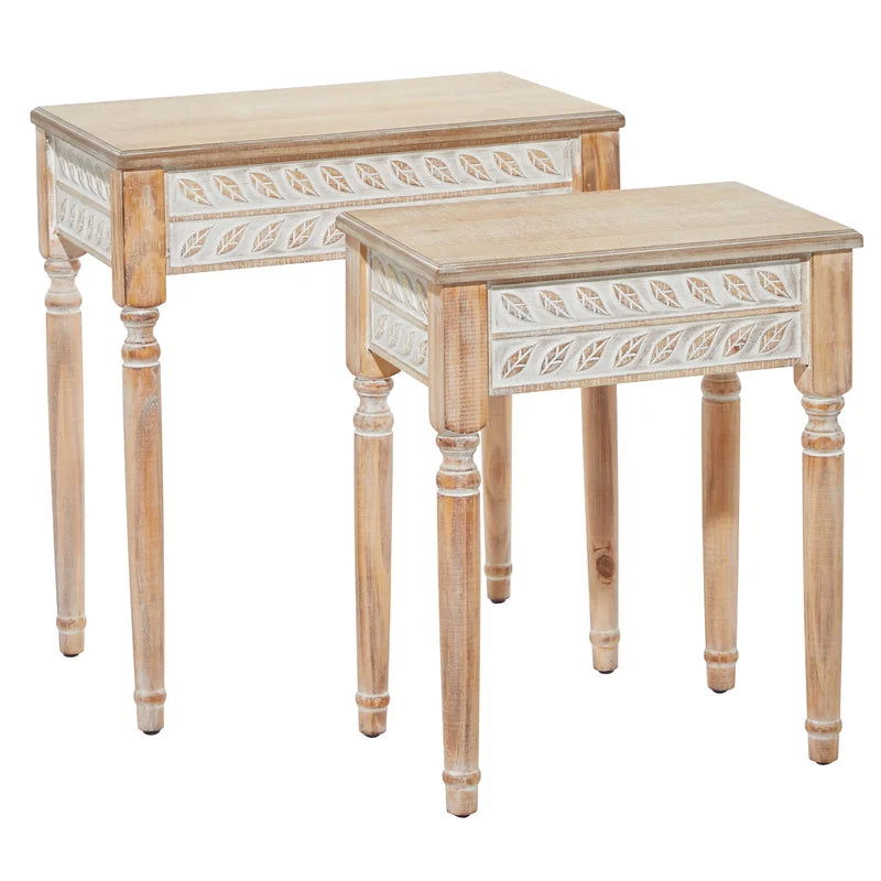 FURNISHIAA Solid Sheesham Wood Distressed Nesting End Table - Set of 2 - Furnishiaa -  - 