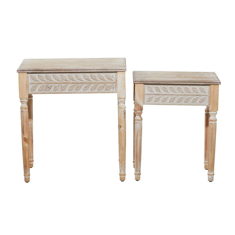 FURNISHIAA Solid Sheesham Wood Distressed Nesting End Table - Set of 2 - Furnishiaa -  - 