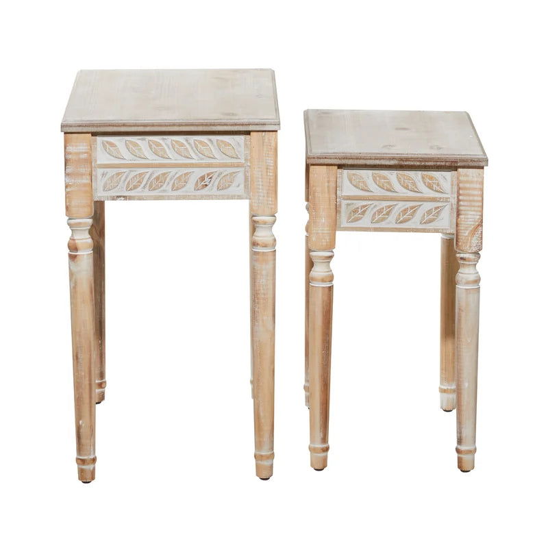 FURNISHIAA Solid Sheesham Wood Distressed Nesting End Table - Set of 2 - Furnishiaa -  - 