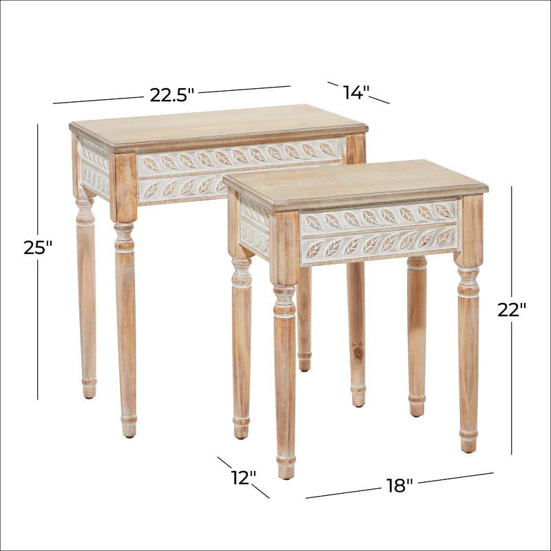 FURNISHIAA Solid Sheesham Wood Distressed Nesting End Table - Set of 2 - Furnishiaa -  - 