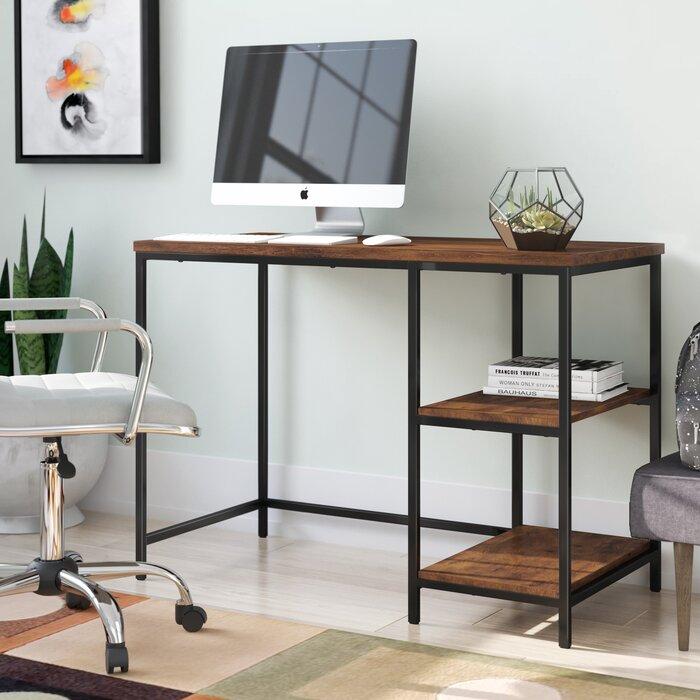 FURNISHIAA Solid Sheesham Wood Study Table With Two Shelves, Multipurpose  Table