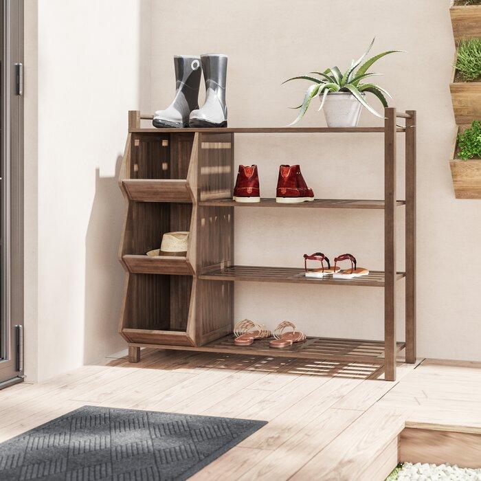 FURNISHIAA Solid Wood Brown Shoe Rack For Home/Office - Furnishiaa -  - 