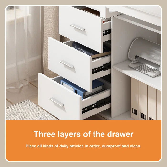 FURNISHIAA Solid Wood Reversible White L Shaped PU Computer Table for Home & Office - Furnishiaa -  - 