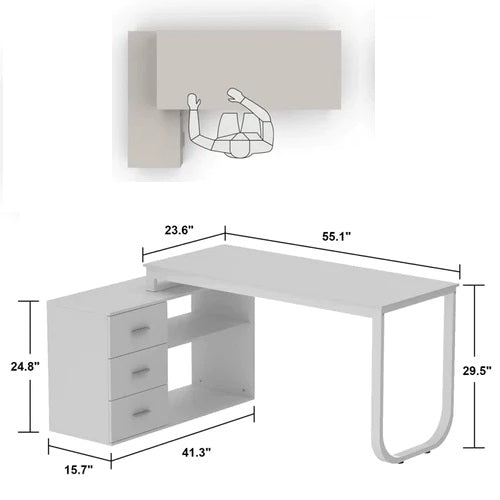 FURNISHIAA Solid Wood Reversible White L Shaped PU Computer Table for Home & Office - Furnishiaa -  - 