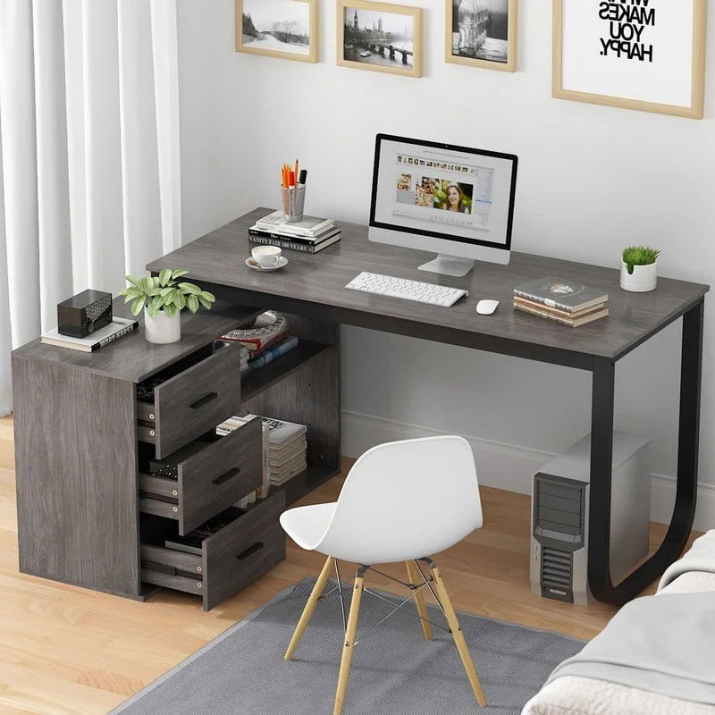 FURNISHIAA Ultimate Sheesham Metal L Shaped Study Table for Home/Office