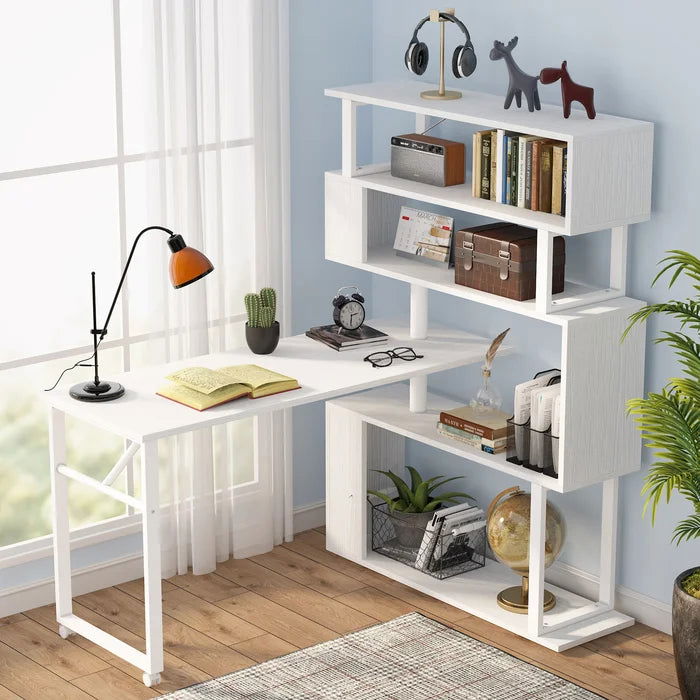 FURNISHIAA White Solid Wood Reversible L Shape PU Study and Computer Table for Home & Office - Furnishiaa -  - 