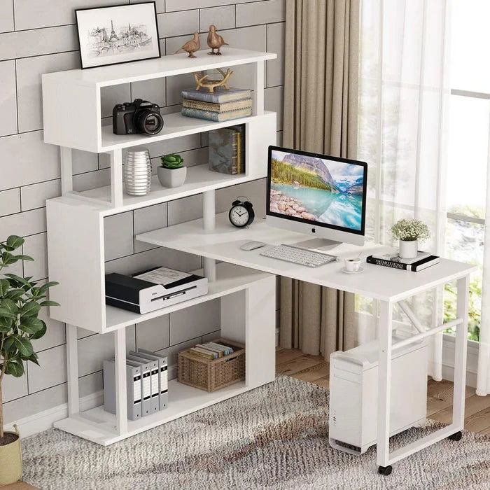 FURNISHIAA White Solid Wood Reversible L Shape PU Study and Computer Table for Home & Office - Furnishiaa -  - 