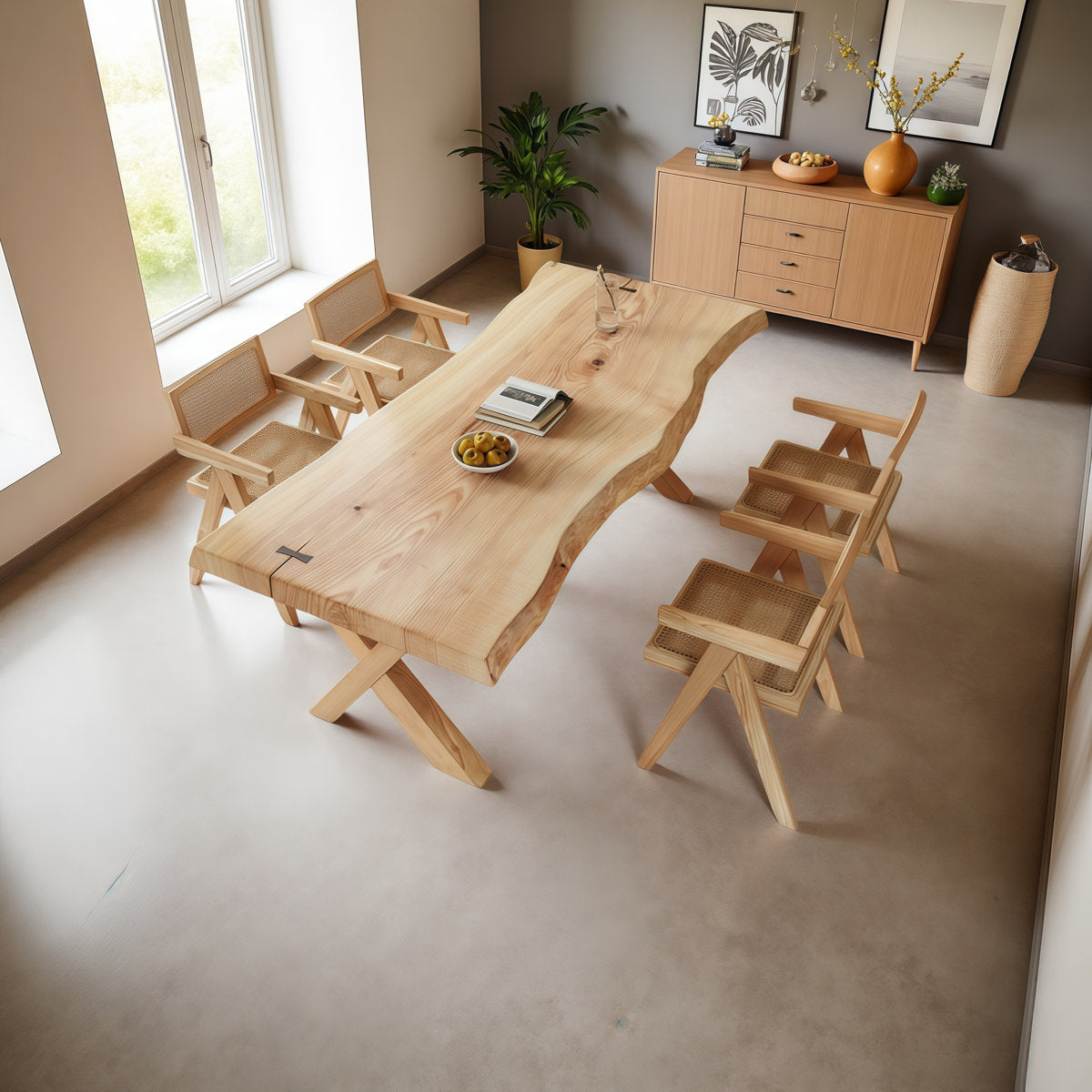 furnishiaa Natural Edge Burlywood Dining Table