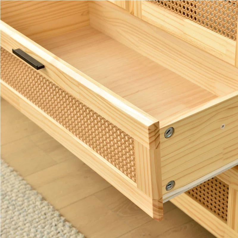 Furnishiaa 100% Solid Wood 2 Door Natural Cane Wardrobe - Furnishiaa -  - 